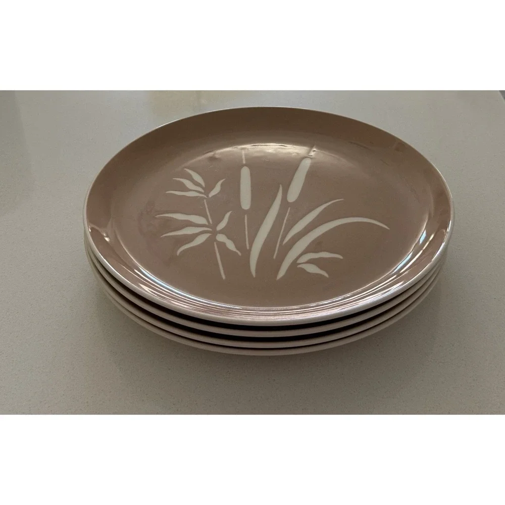Vintage Harkerware Everglades Ceramic Dinner Plates Cottontail Mauve Set Of 4